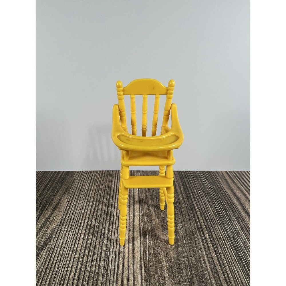VTG Yellow A.G.K.T.C. Dollhouse Baby Highchair and Rocking Cradle Miniature Marx